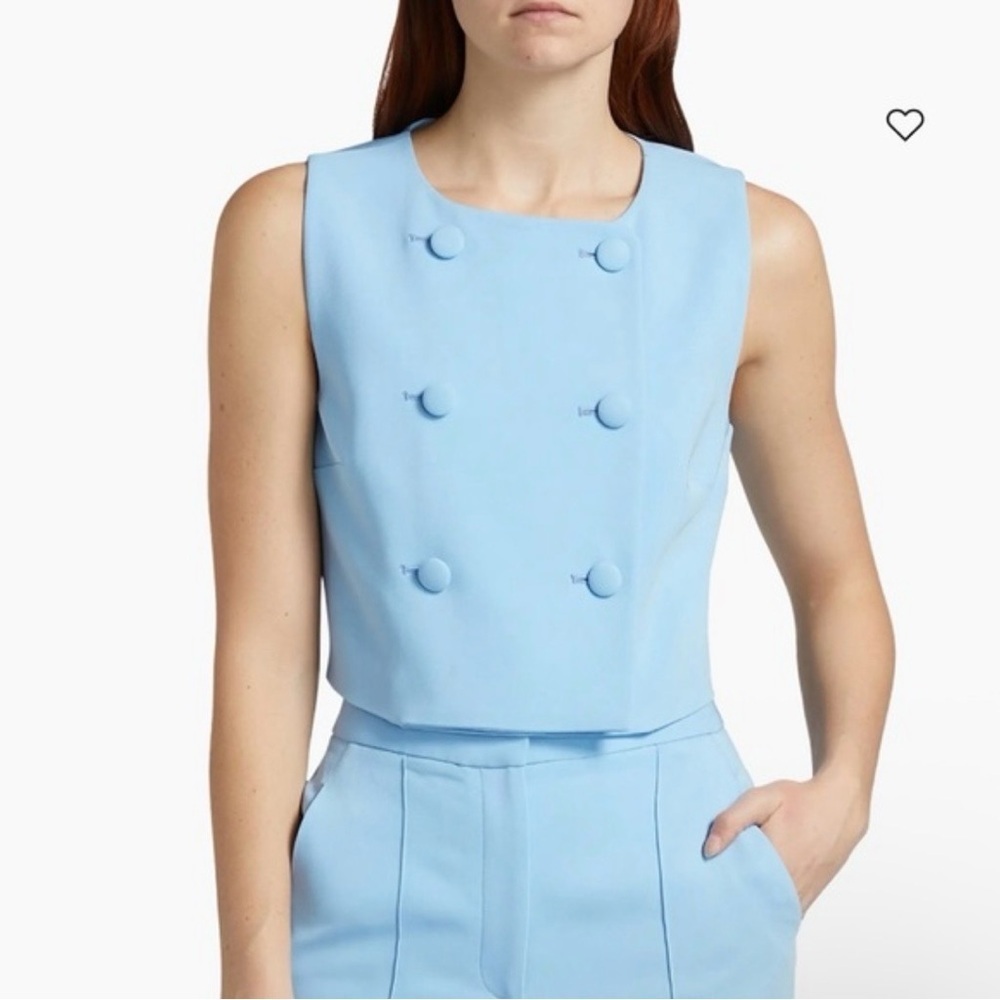 Veronica Beard Drexley Boxy Sleeveless Button-Up Top in Blue Sky Size 8 - Picture 6 of 11